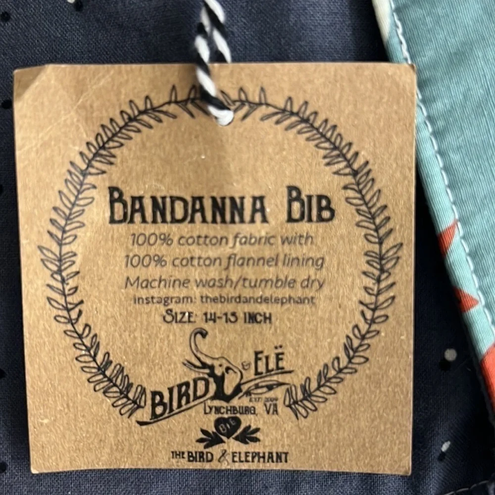 Bird Elephant Fox Indigo Blue Gray Cotton Flannel Bib Bandana 14 15 Inches